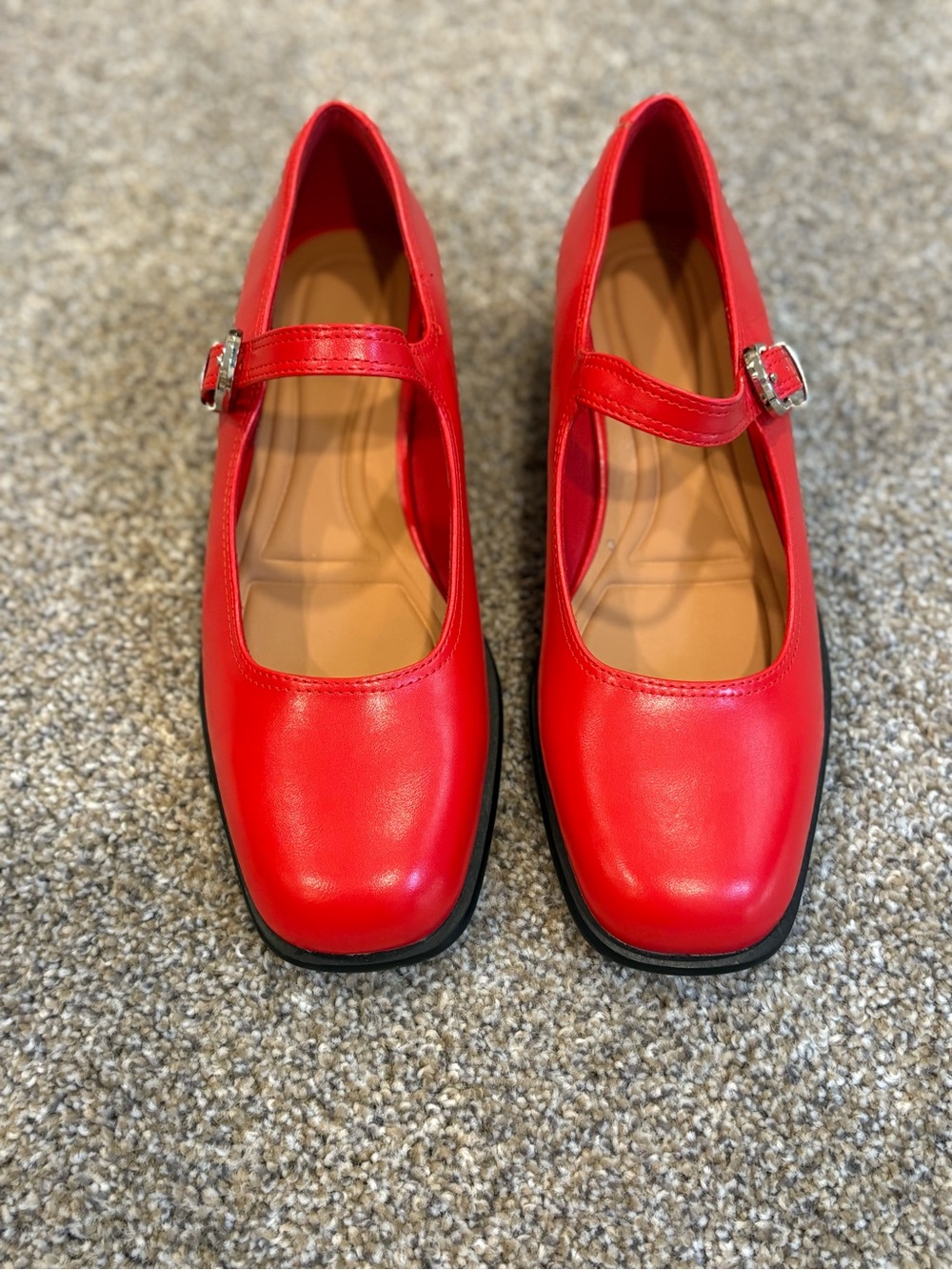 Bright Red Mary Jane Flats with Cushioned Insole